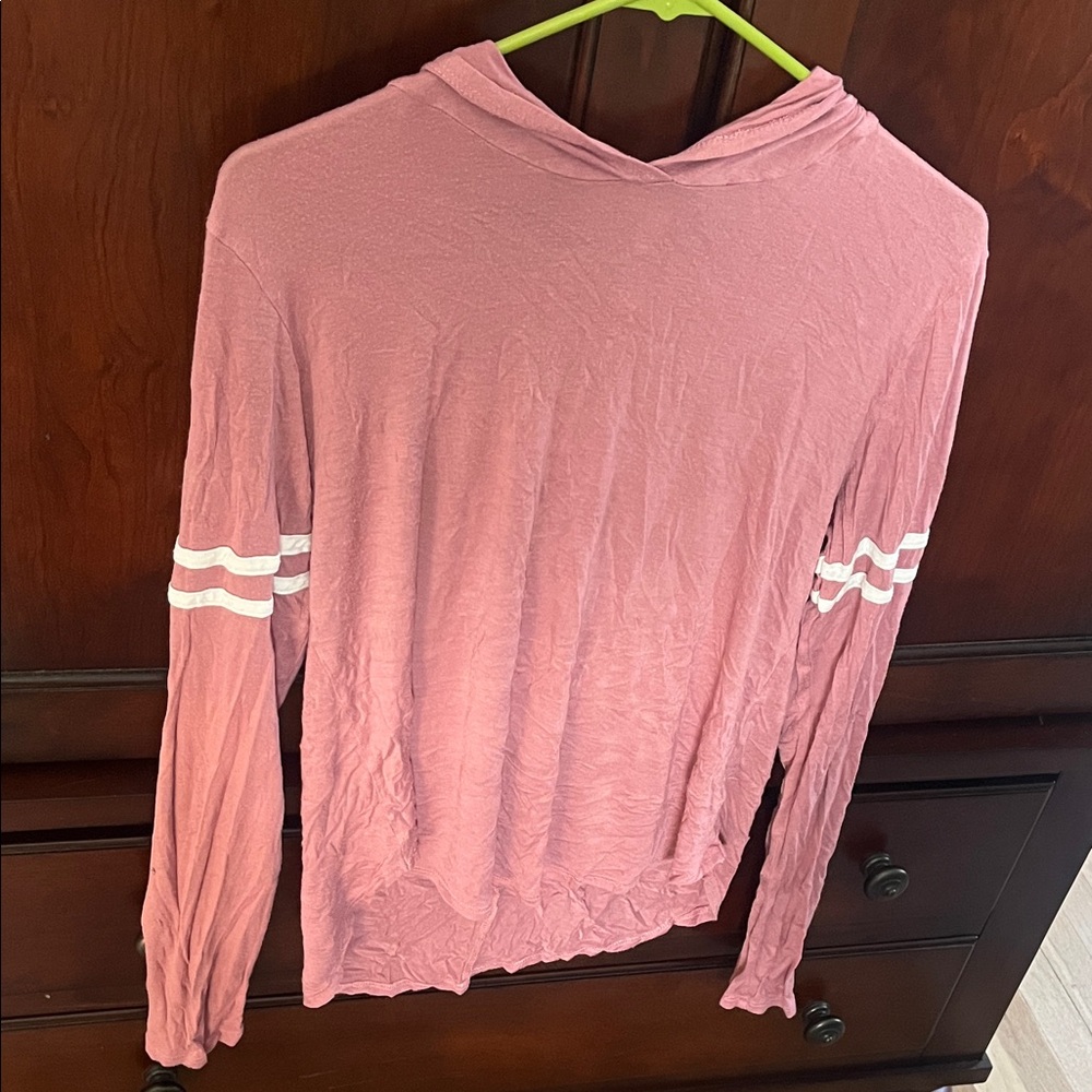 Casual Pink Women's Hoodie with Striped Sleeves
